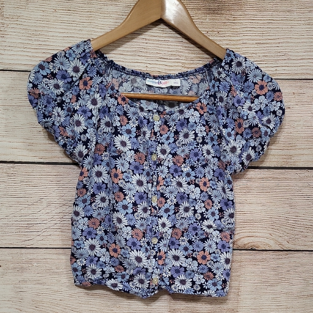 💟 Sugar & Jade Floral Puff Sleeve Button Blouse Large